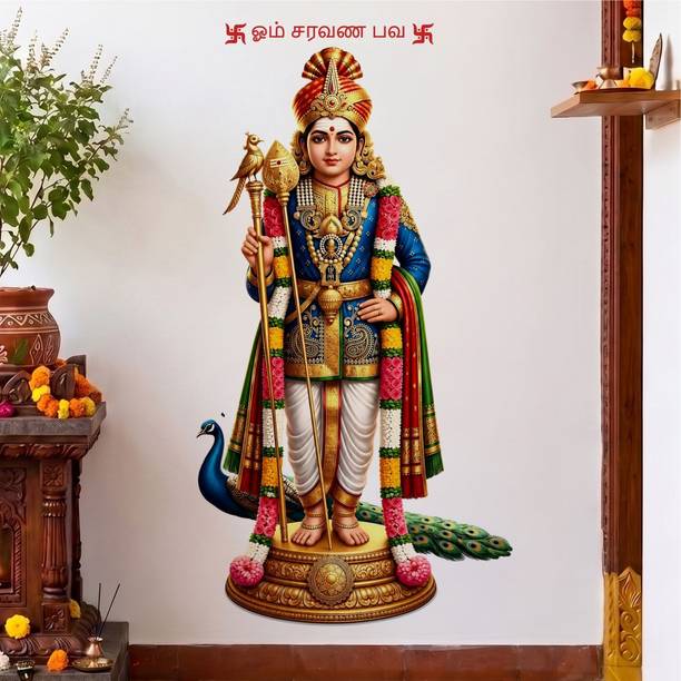 rawpockets 120 cm Lord Muruga Palani Raja Alangaram Sticker for Pooja Room, Living Room Self Adhesive Sticker