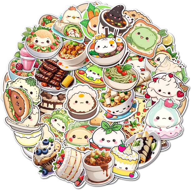 Omita 4.72 cm Cute Kawaii Food Sticker Pack with Snacks, Desserts and Meals for Packing Use Reusable Sticker