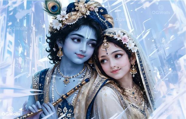 OGWalls 71 cm Radha Krishna Blue ThemeVinyl Wall Poster For Wall Sticker Vinyl Self Adhesive Sticker