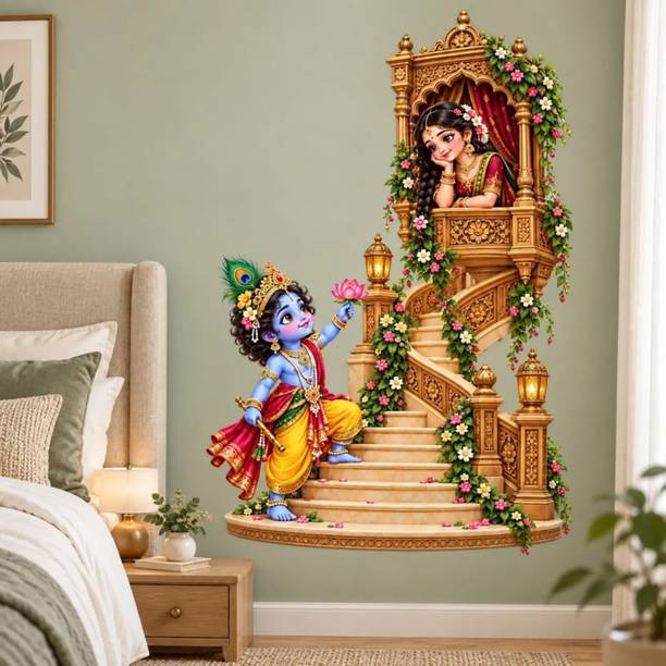 SV collections 68 cm krishan radha wallsticker Self Adhesive Sticker