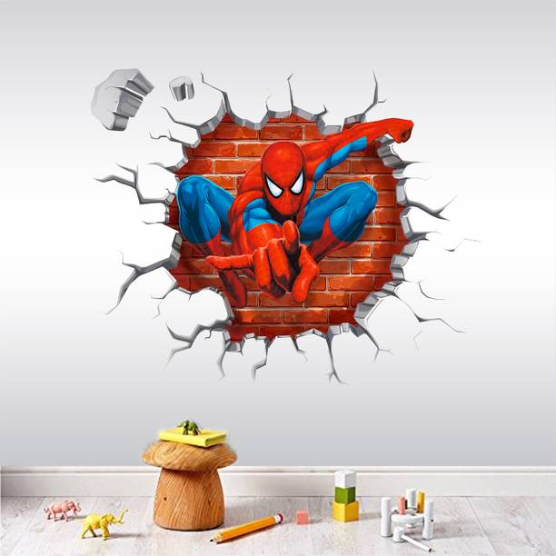 stylishdecor 80 cm Thrilling 3D Spiderman Action Scene Sticker for an Exciting Kids' Room Self Adhesive Sticker