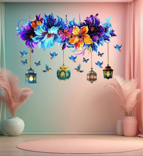 JNM ENTERPRISES 70 cm Premium Floral Lantern Birds Wall Sticker Self Adhesive Sticker