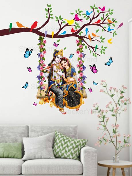 StickerYard 76 cm Radha Krishna On Branch Wall Stickers Self Adhesive Sticker