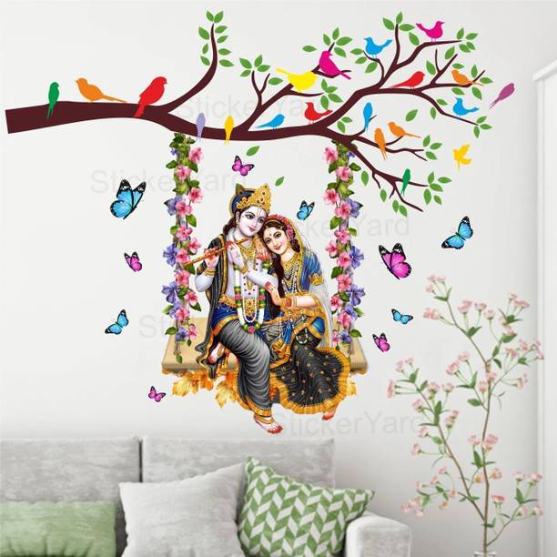 StickerYard 76 cm Radha Krishna On Branch Wall Stickers Self Adhesive Sticker