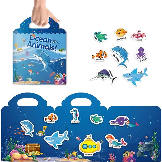 Chocozone 2.5 cm 32 Ocean Animals Reusable Stickers Book Preschool Educational Book for Kids Reusable Sticker