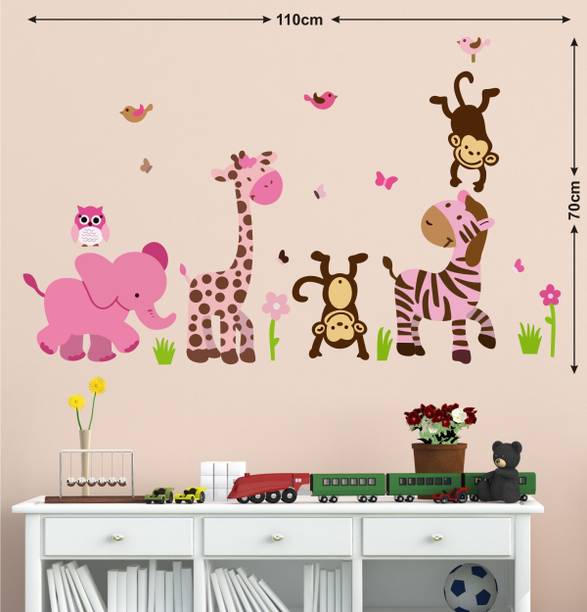 CEZZC 110 cm Animal theme Wall Stickers | PVC Vinyl | Non-Reusable Sticker | Self Adhesive Sticker