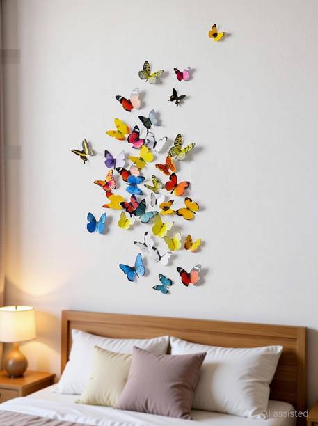 JAAMSO ROYALS 32 cm Wall Decal 3D Butterfly, Wall Sticker Removable Sticker