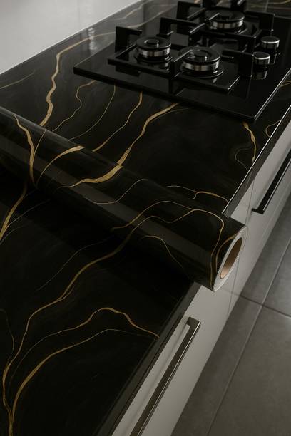 Onbet 200 cm Self Adhesive Glossy Marble Foil Waterproof Sticker For Kitchen And Home Self Adhesive Sticker
