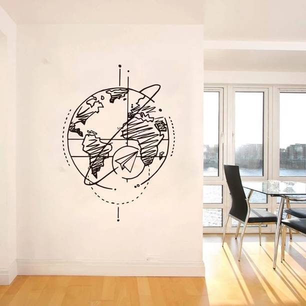 Decor And Creation 78 cm Large Drawing earth and paper plane 78 x 56CM Self Adhesive Sticker