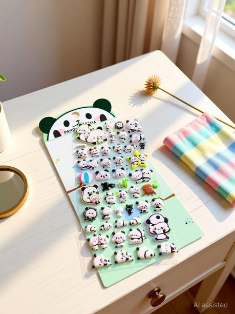 Radhya Accessories 2 cm 2 Sheets Cute Panda Stickers 3D Kawaii Stickers for Craft Mobile Covers Puffy Self Adhesive Sticker