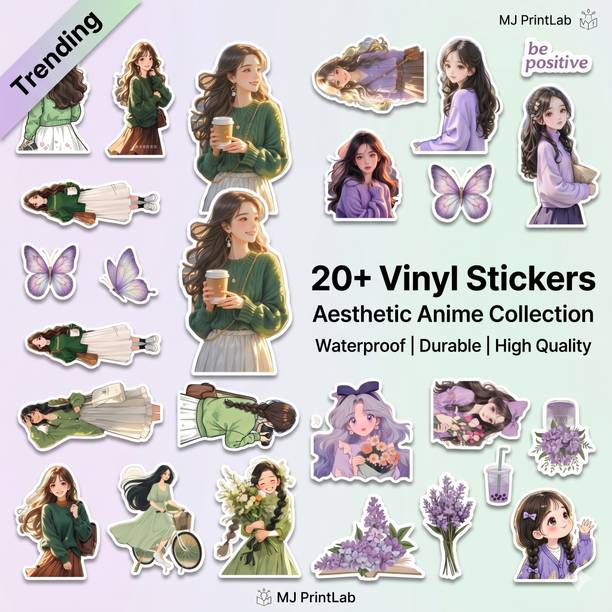 MJ PrintLab 5 cm Anime Girl Aesthetic Stickers | Cute Floral Waterproof for Laptop Self Adhesive Sticker