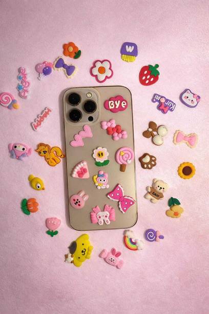 infinitepiinitiatives 2 cm Cute 3D Cartoon Phone Case Stickers | Soft Rubber Decorative Mobile Charms Removable Sticker