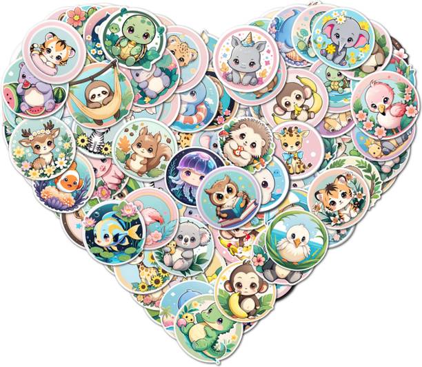 Obita 4.72 cm Premium Cute Baby Wildlife and Sea Life Stickers for Kids Decoration Reusable Sticker