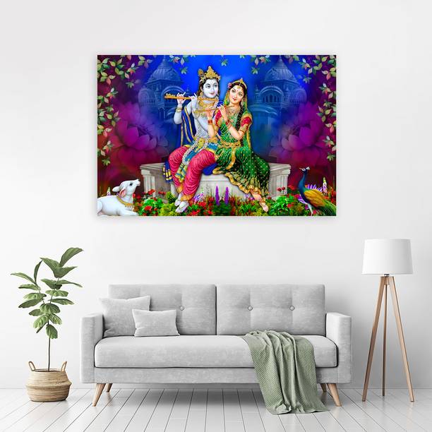 Zrintly 91 cm Lord Radha Krishna (Posters-36Inch X 24Inch) Self Adhesive Sticker
