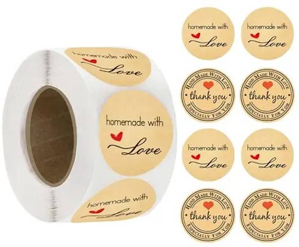 BHAGWADI 1 inch Cute Thank You Stickers 500 Pcs Handmade Watercolor Round Adhesive Roll Self Adhesive Sticker