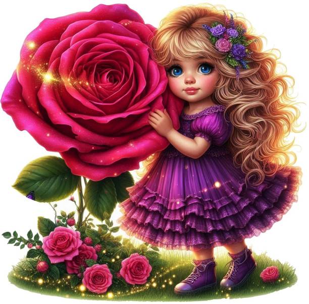 Hetshree Decor 15 inch Cute Little Girl with Rose Flower Self Adhesive Sticker