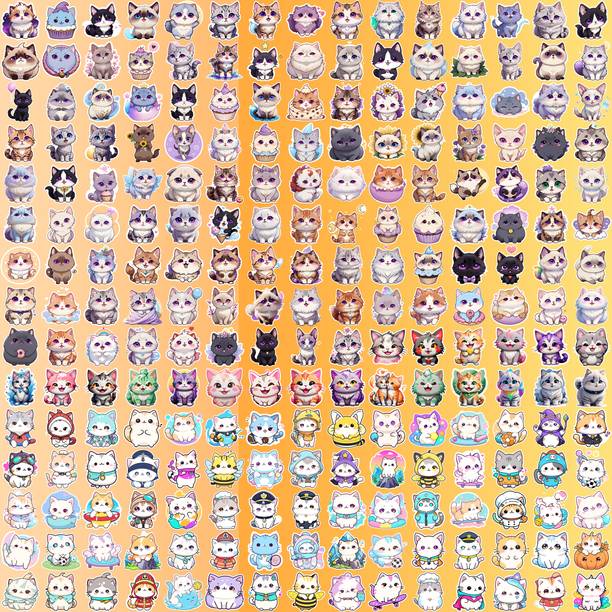 CraftDecor 4.72 cm Cute Cartoon Cat Stickers Collection for Phone Laptop Water Bottle Decoration Reusable Sticker