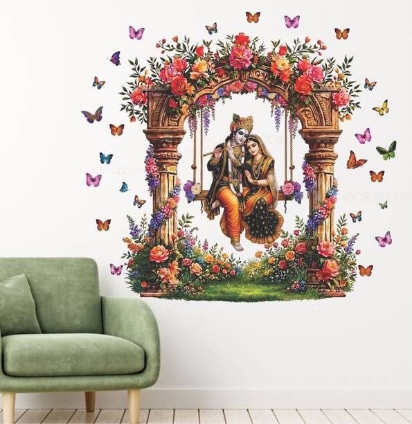 NOOR DECOR 68 cm Radha Krishna Wall Sticker for Living Room, Pooja Ghar, and Bedroom Self Adhesive Sticker
