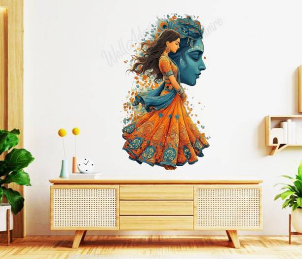 RehanDecors 48 cm Radha Krishna Wall Sticker Love Wall Sticker Removable Sticker