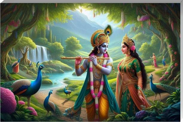 voorkoms 18 inch FK_Krishna & Radha Ji Spiritual Wall Poster wall art for Puja room & House Décor Self Adhesive Sticker