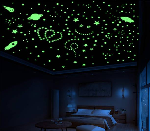 DreamKraft 24 cm Glow in the Dark Sticker Rocket UFO Star Galaxy - Transform Your Room Self Adhesive Sticker