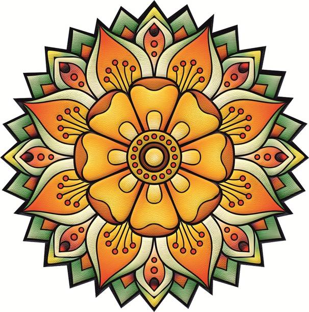 VinishaCrafts Classic Yellow Rangoli Wall Sticker For ,Office,Bedroom,Living Room (Size -30 Cm X 30 cm) Vinyl