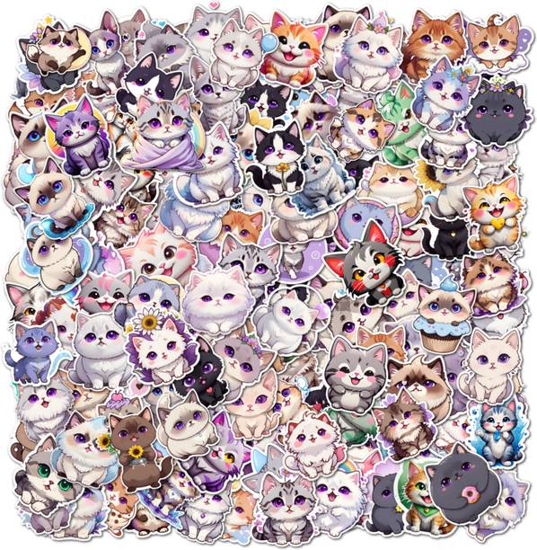 EXO DECOR 4.72 cm Adorable Cute Cat Cartoon Stickers Pack for Scrapbook Journal Laptop Decoration Reusable Sticker