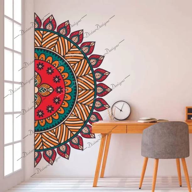 DivineDesigns 41 cm Half Mandala Cut Design Art Self Adhesive Sticker For Home Self Adhesive Sticker
