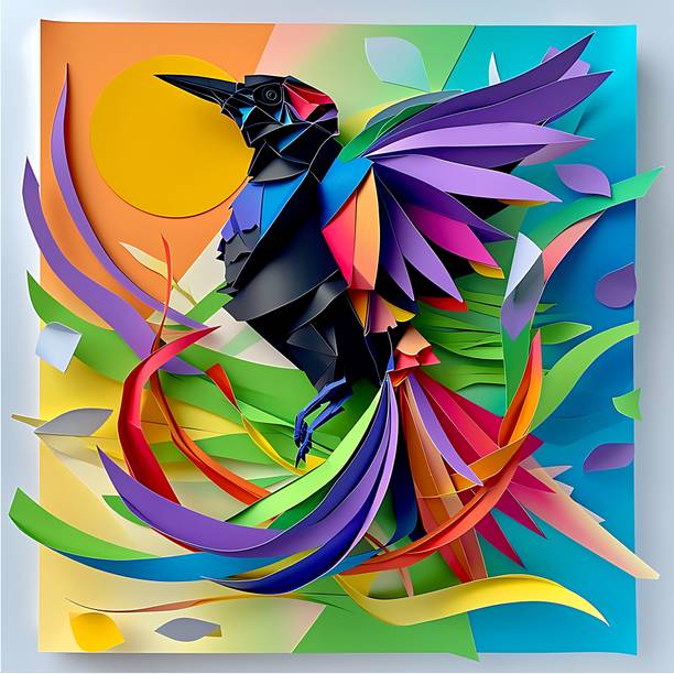 SoFFXia 18 inch Magpie_Origami 3D Animals Decorative Wall Sticker for Living Room Self Adhesive Sticker