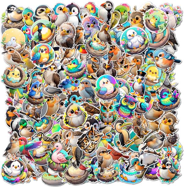 ClassyParadise 4.72 cm Cute Multispecies Bird Illustration Stickers for Scrapbook Journaling and DIY Reusable Sticker