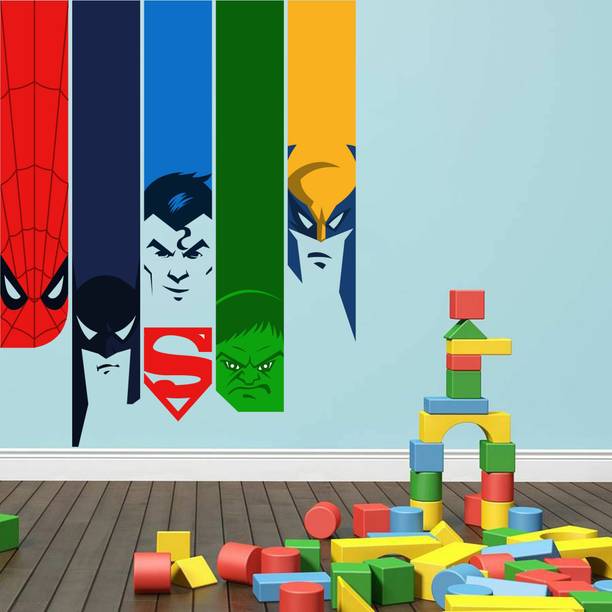 Art Kafe 56 cm Spiderman , Superman Wall Sticker Self Adhesive Sticker