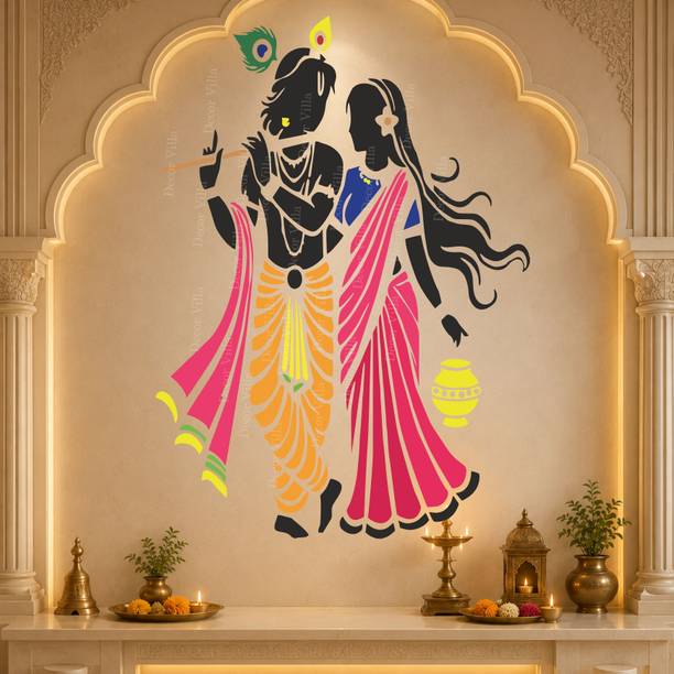 Decor Villa 58 cm Radha Krishna wall stickers gods wall stickers for Mandir Self Adhesive Removable Sticker