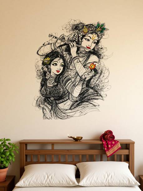 DivineDesigns 56 cm Shree Radha Krishna Colors Wall Sticker ( Size :- 56 X 66 cm ) Self Adhesive Sticker