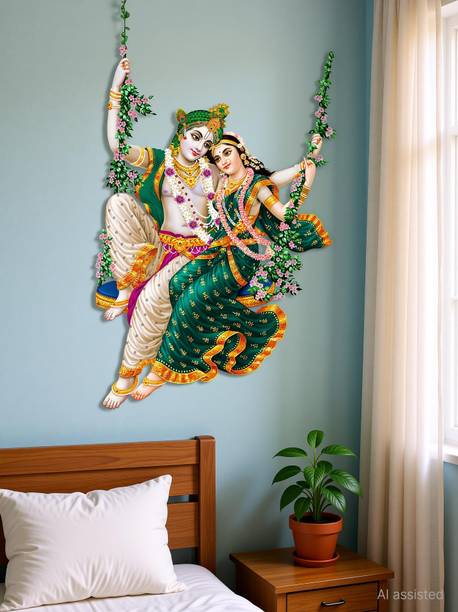 my celebrat 76.2 cm Krishna Sang Radha Self Adhesive Sticker