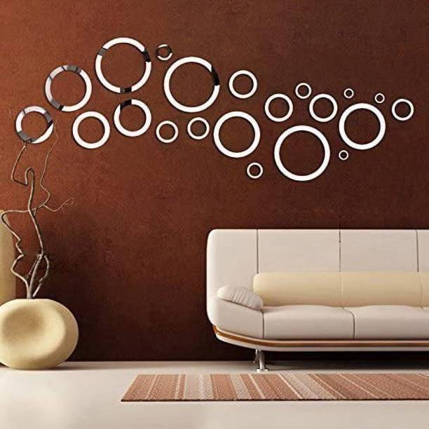 WallBerry 130 cm 24 Silver rings and dots 3D Mirror Wall Stickers Self Adhesive Sticker