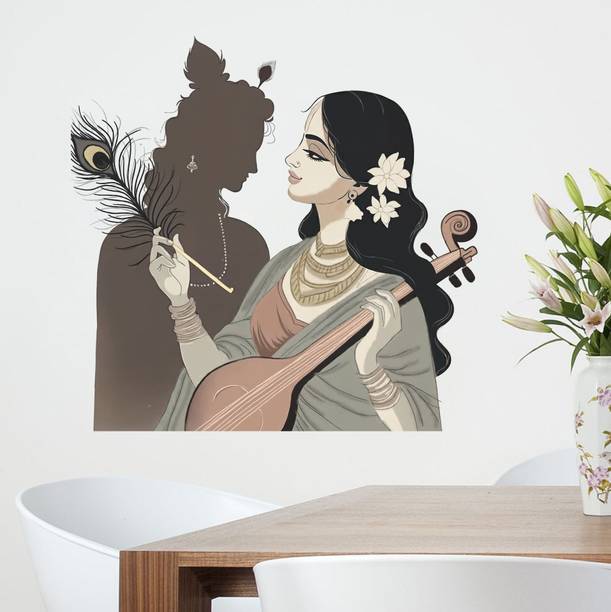 Riditcreation 48 cm Radha Krishna Wall Sticker Self Adhesive Sticker