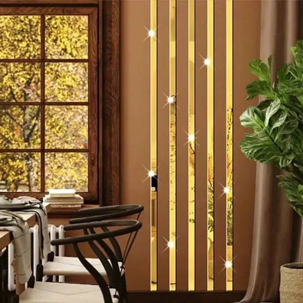 wall1ders 24 cm Strip Golden Mirror sticker for wall, Acrylic Sticker for wall Self Adhesive Sticker