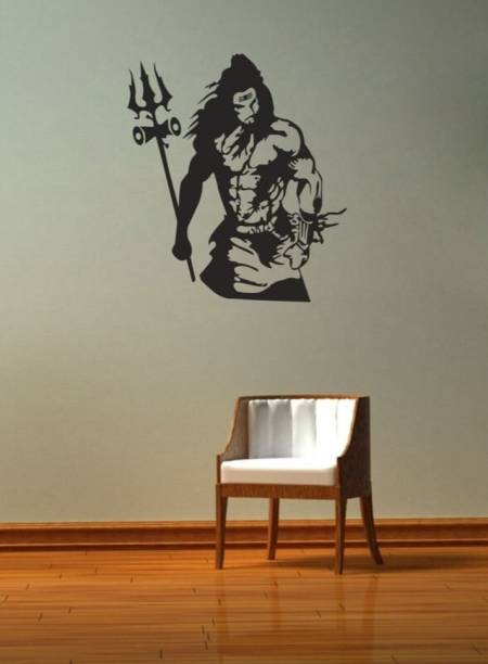 WallWonders 40 cm Attractive Mahakal Black color Vinly Wall Stickers Self Adhesive Sticker
