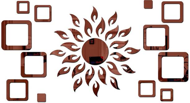 Bikri Kendra 45 cm Sun Brown with 2 Set Square Brown - 3D Acrylic Mirror Stickers for Wall Self Adhesive Sticker