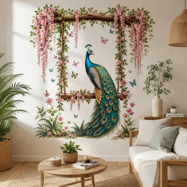 SatnamEncase 30 inch Royal Peacock Garden Swing Self Adhesive Sticker
