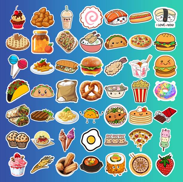 SoFFXia 3.62 cm Cute Food Cartoon Stickers for Laptop Mobile Decoration Reusable Sticker