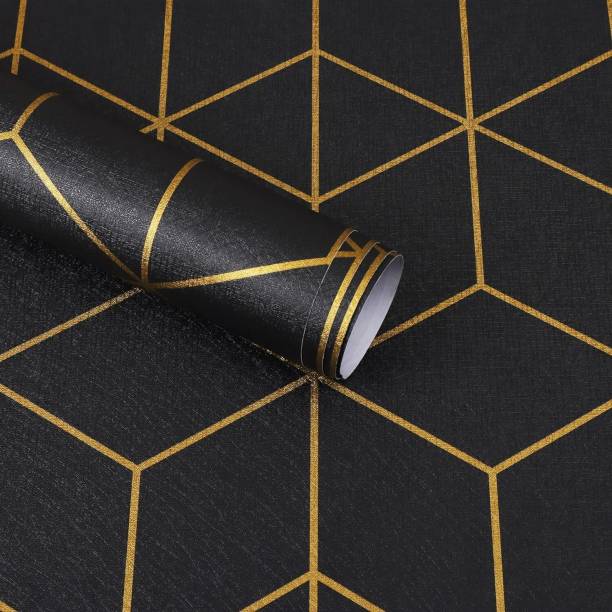 ELUXIA 300 cm Gold and Black Geometric wallpaper for wall Waterproof sticker for home 45x300cm Self Adhesive Sticker