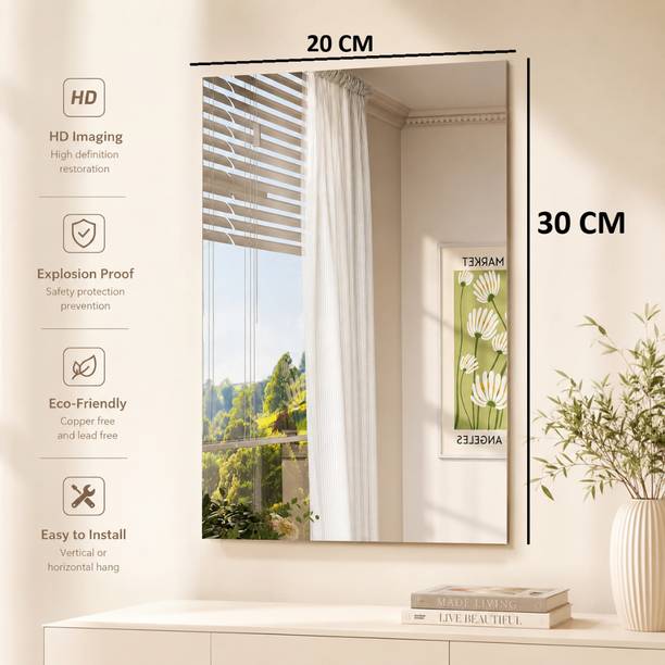 JAYGOPAL ENTERPRISE 30 inch Pack of 2 Frameless Rectan0gle Wall Mirror, 20 x 30 cm Decorative Double-sided Sticker