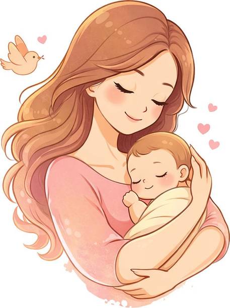 Aquire International 50 cm Mother & Baby Love Wall Sticker | Cute Mom Holding Newborn Vinyl Wall Deca Self Adhesive Sticker