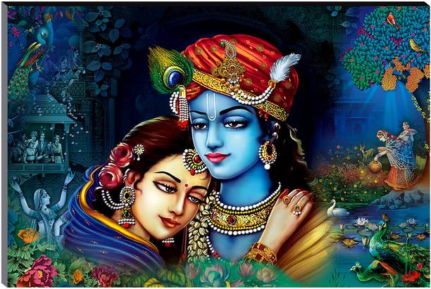 saf 45 cm Radha Krishna religious UV textured self adeshive MDF painting sticker Self Adhesive Sticker