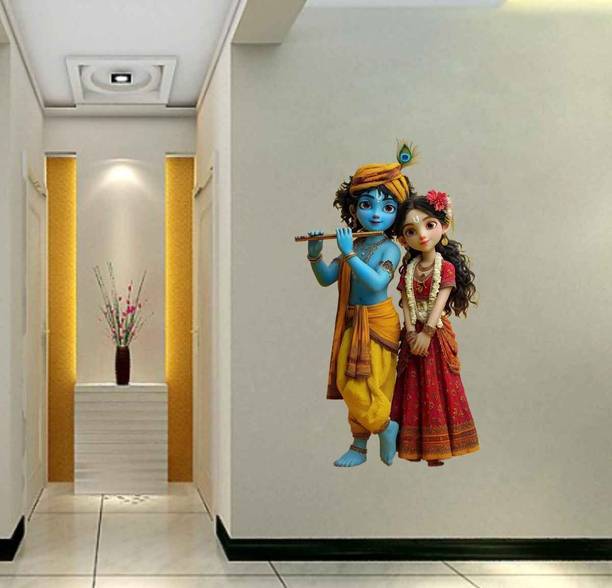 HEAVEN ART 72 cm cute little Radha krishna New design wall sticker for home & wall decoration Self Adhesive Sticker