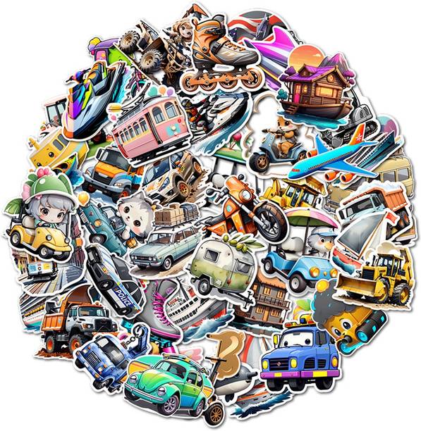 Omita 4.72 cm Cute Transport Vehicle Sticker Pack for Kids Notebooks and Water Bottles Reusable Sticker