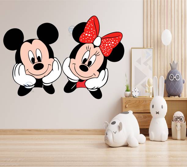 GN DECOR 60 cm Mickey & Minnie Mouse Wall Sticker – Cute Cartoon Vinyl Décor for Kids Room Self Adhesive Sticker