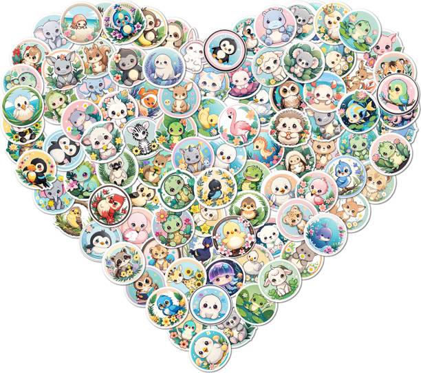 CraftDecor 3.62 cm Kids Cute Animal Stickers for School Projects Laptop Bottle Use Reusable Sticker