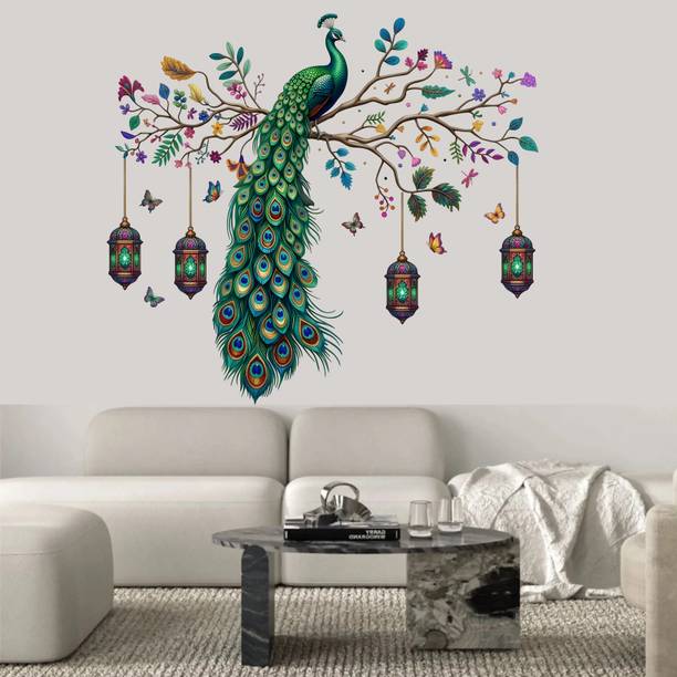 Happy Customise 76 cm Big Green Peacock Home Decoration Hanging Lantern With Butterfly Wall Decal Self Adhesive Sticker